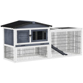 PawHut 2 Level 59" Outdoor Rabbit Hutch with Openable Top, Dark Gray