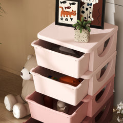Qaba 30" 4 Tier Kids Storage Unit Dresser Tower w/ 4 Drawers, Pink