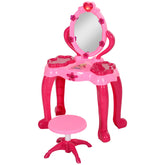 Qaba Kids Vanity Set with Mirror and Stool, Light and Sound, 15 Accessories, Pink