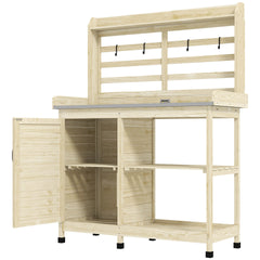 Outsunny Wooden Potting Bench with Storage, Sink, Water Tap for Backyard, Patio, Balcony, Natural