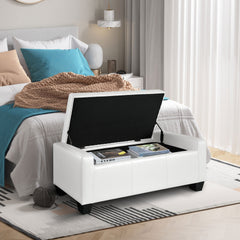 HOMCOM 50.5" Faux Leather Rectangular Tufted Storage Ottoman for Living Room, Entryway, or Bedroom, White