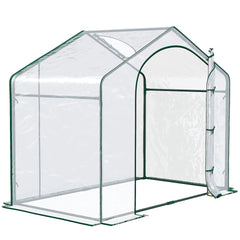 Outsunny 6' x 3' x 5' Portable Walk-in Greenhouse, Plastic Cover, Steel Frame Garden Hot House, Zipper Door, Top Vent for Flowers, Vegetables, Saplings, Tropical Plants, Clear