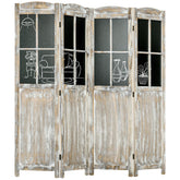 HOMCOM 4 Panel Room Divider, 5.6' Tall Farmhouse Style Folding Indoor Portable Wood Privacy Screen with Black Boards, Hinged Freestanding Partition Wall Dividers for Home Office, Natural