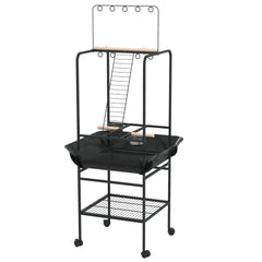 PawHut Bird Stand with Wheels, Perches, Stainless Steel Feed Bowls, Pull-Out Tray for Indoor Outdoor Small Parrot, Dark Gray