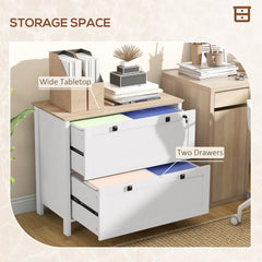 HOMCOM Lateral File Cabinet, 2 Drawer Filing Cabinet with Adjustable Hanging Bar for Letter, A4 and Legal Size, White