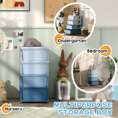 Qaba 30" 4 Tier Kids Storage Unit Dresser Tower w/ 4 Drawers, Blue