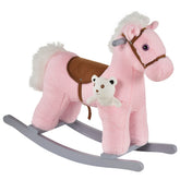 Qaba Kids Rocking Horse with Bear Toy, Plush Animal Rocker with Fun Realistic Sounds for Toddler 18-36 Months, Pink