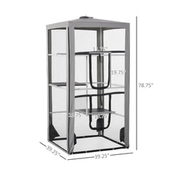 PawHut 79"H Cat House Kitten Enclosure Mesh Playpen Steel Frame with 3 Platforms, 2 Doors and 4 Sandbags for Stability, Indoor/Outdoor