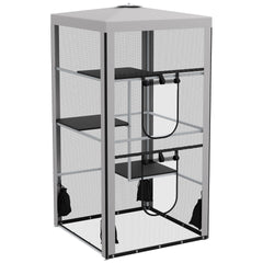 PawHut 79"H Cat House Kitten Enclosure Mesh Playpen Steel Frame with 3 Platforms, 2 Doors and 4 Sandbags for Stability, Indoor/Outdoor