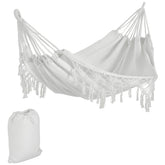 Outsunny Extra Large Boho Hammock with Macrame Tassel Fringe, Includes Carrying Bag, Indoor Outdoor Tree Hammock, White