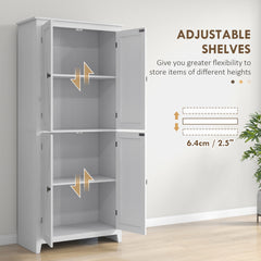HOMCOM 72" Freestanding Kitchen Pantry Cabinet, Farmhouse Tall Storage Cabinet with 4 Door Cabinets and Adjustable Shelves for Dining Room, White