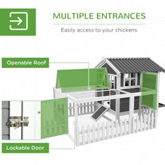 PawHut Wooden Chicken Coop with Run for 1-2 Chickens, 68" x 59" x 42"