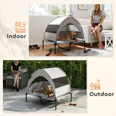 PawHut Elevated Dog Bed with Removable Canopy, Portable Outside Raised Pet Cot with Cooling Pad, Storage Bag, 36" x 29.5" x 35"