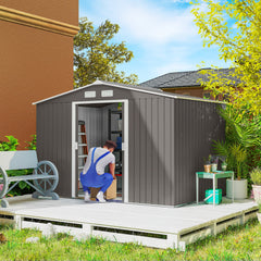 Outsunny Large Outdoor Storage Shed, 9x6 Garden Tool Shed for Patio, Garage, Lawn, Gray