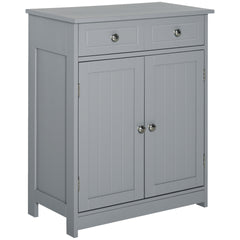 Kleankin Freestanding Bathroom Floor Cabinet, Wooden Bathroom Cabinet with 2 Doors, 2 Drawers and Adjustable Shelf, Gray