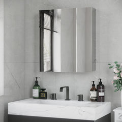 kleankin Wall Mounted Bathroom Medicine Cabinet with Hinged Door Storage Shelves for Living Room and Laundry Room Silver