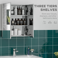 kleankin Wall Mounted Bathroom Medicine Cabinet with Hinged Door Storage Shelves for Living Room and Laundry Room Silver