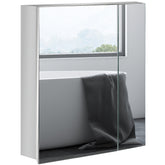 kleankin Wall Mounted Bathroom Medicine Cabinet with Hinged Door Storage Shelves for Living Room and Laundry Room Silver
