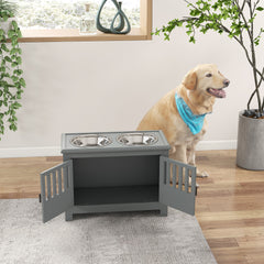 PawHut Dog Food Storage Cabinet with Bowls & Dog Feeding Station, Gray