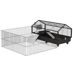PawHut Small Animal Playpen Cage with Rolling Caster, Water Bottle 46.5"