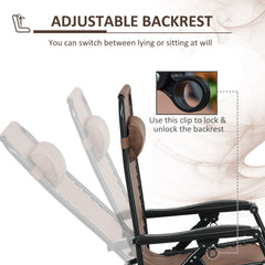 Outsunny 2 Outdoor Rocking Chairs Foldable Reclining Zero Gravity Lounge Rockers w/ Pillow Cup & Phone Holder, Brown