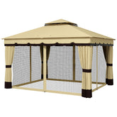 Outsunny 10' x 12' Double Roof Patio Gazebo Canopy, Outdoor Gazebo Shelter with Netting & Curtains, for Garden, Lawn and Deck