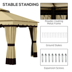 Outsunny 10' x 12' Double Roof Patio Gazebo Canopy, Outdoor Gazebo Shelter with Netting & Curtains, for Garden, Lawn and Deck