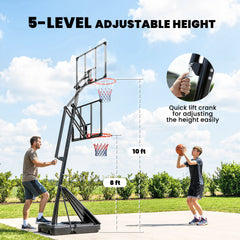 Soozier Portable Basketball Hoop Outdoor, 8-10ft Adjustable Basketball Goal, 47 Inch Shatterproof Backboard, Hand-Crank Lift