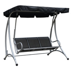 Outsunny 3-Seat Outdoor Porch Swing Chair, Patio Swing Glider with Adjustable Canopy, Breathable Seat, and Steel Frame for Garden, Poolside, Backyard, Black