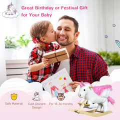 Qaba Unicorn Baby Rocking Horse Toy for Kids with Lullaby Song, Plush Ride on Horse with Heavy-Duty Support System, Pretend Play Interactive Toy for Toddlers 18-36 Months