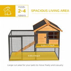 PawHut Outdoor Rabbit Cage Elevated Pet House w/ Slide-Out Tray, Natural Wood & Black