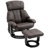 HOMCOM Recliner with Ottoman Footrest, Recliner Chair with Vibration Massage, Faux Leather and Swivel Wood Base for Living Room and Bedroom, Brown