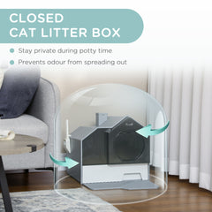 PawHut Hooded Cat Litter Box w/ Litter Mat, Litter Particle Catching, Gray