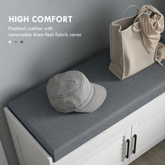 HOMCOM Shoe Storage Bench, Modern Entryway Bench with Cushion, Hidden Compartments, Adjustable Shelves, Shutter Doors, White