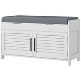 HOMCOM Shoe Storage Bench, Modern Entryway Bench with Cushion, Hidden Compartments, Adjustable Shelves, Shutter Doors, White