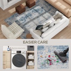 HOMCOM Area Rug 8x10, Machine Washable Rug, Non-Slip Modern Abstract Floor Carpet for Living Room, Bedroom, Dining Room, Blue