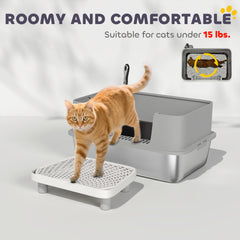 PawHut Stainless Steel Litter Box with High Sides, Metal Cat Litter Box with Scoop, Pedal, Anti-Urine Leakage, Non-Sticky