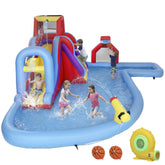 Qaba Inflatable Water Slide 6 in 1 with 480W Blower, Bounce House with Climbing Wall, Splashing Pool, Basketball Hoop