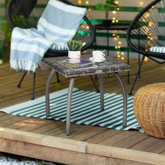 Outsunny Outdoor PE Wicker Side Table, Small Square Rattan End Table, All-Weather Material Coffee Table for Garden, Balcony, Backyard, Grey