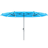 Outsunny 15ft Double-Sided Outdoor Umbrella with Solar Lights, UPF50+ Extra Large Aluminum Patio Umbrella with Crank, Blue