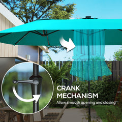 Outsunny 13ft Double-Sided Market Umbrella, Large Patio Umbrella with Solar Lights, Crank Handle for Garden, Pool, Yard, Blue