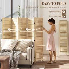 HOMCOM 5 Panel 67" Tall Wood Privacy Screen Room Divider with 3 Shelves and Folding Storage for Bedroom, Natural Wood