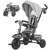Qaba 6 in 1 Kids Tricycle with Adjustable Push Handle, Removable Canopy, Reversible Seat, for 1-5 Years, Gray