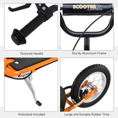 Aosom Youth Scooter Kick Scooter for Kids 5+ with Adjustable Handlebar 16" Front and 12" Rear Dual Brakes Inflatable Wheels, Orange
