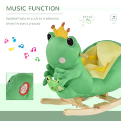 Qaba Kids Ride-On Rocking Horse Toy Frog Style Rocker with Fun Music, Seat Belt & Soft Plush Fabric Hand Puppet for Children 18-36 Months