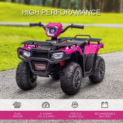 Aosom 12V Electric Toy Car with Forward Backward Function, Music, LED Headlights, for Ages 3-5 Years, Pink
