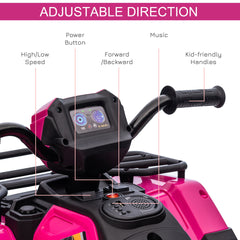 Aosom 12V Electric Toy Car with Forward Backward Function, Music, LED Headlights, for Ages 3-5 Years, Pink