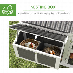 PawHut Wooden Chicken Coop with Run, 2 Nesting Boxes, 2 Roosting Bars, Ramp & Tray, Poultry Cage for 4-6 Chickens, Gray