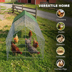 PawHut Metal Chicken Coop with Cover for Backyard Small Animals Duck Rabbit, 106" x 29.5" x 29.5", Green