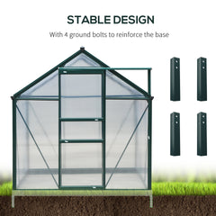 Outsunny 6x8 Greenhouse Polycarbonate Heavy Duty Patio Backyard, Dark Green